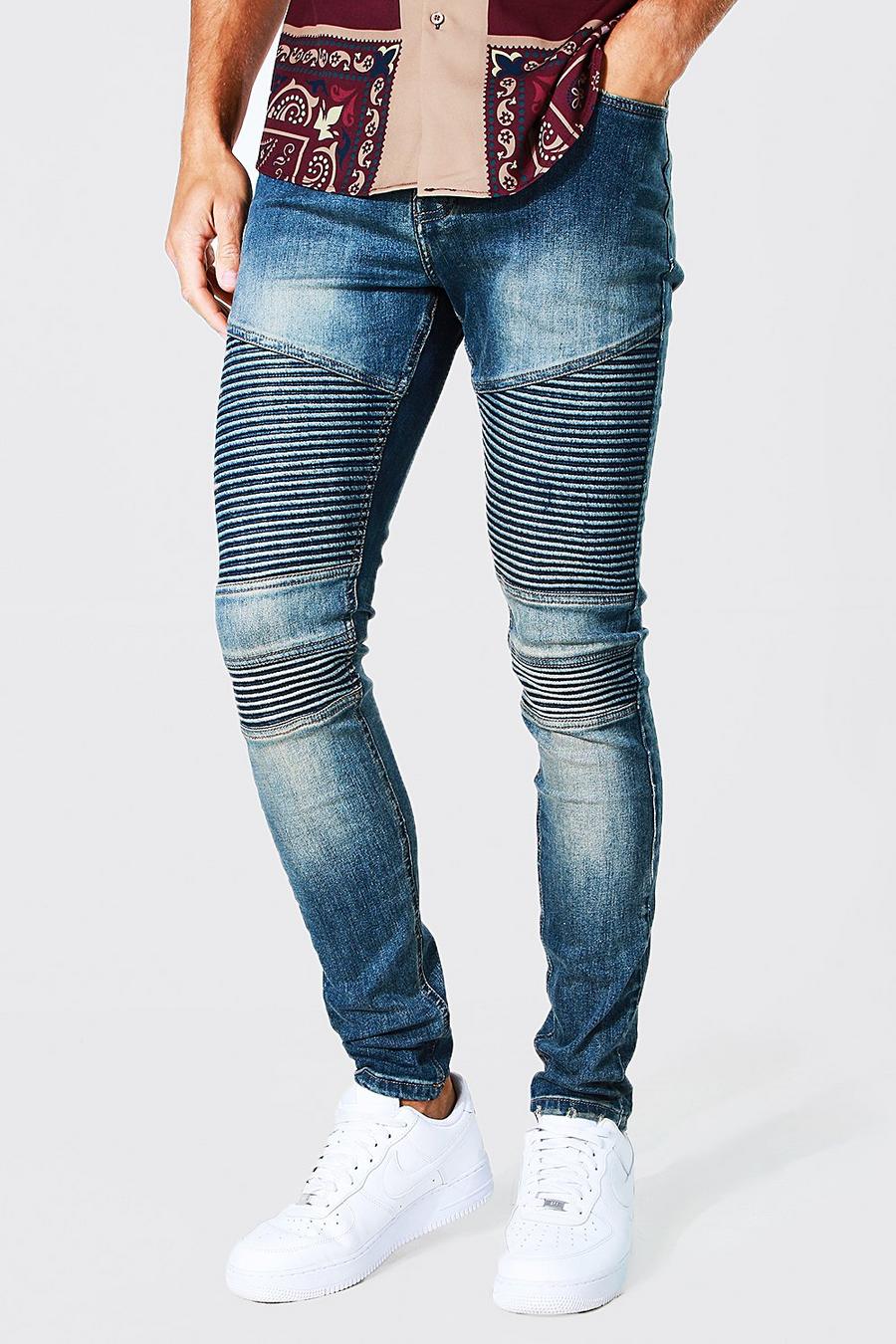 Antique blue Tall - Skinny jeans med bikerpaneler och stretch image number 1