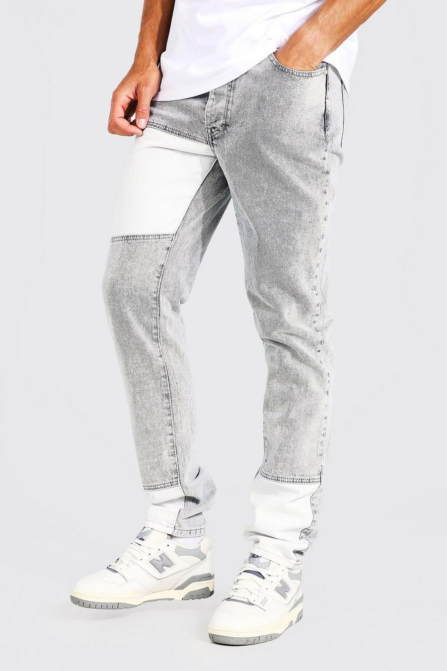 Jeans Tall Slim Fit in denim effetto patchwork, Light grey image number 1