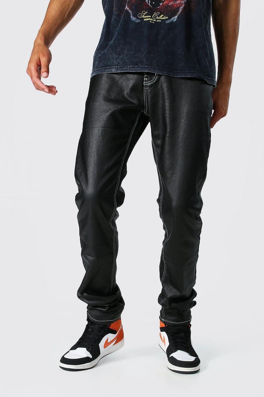 Tall beschichtete Slim-Fit Jeans, Black image number 1