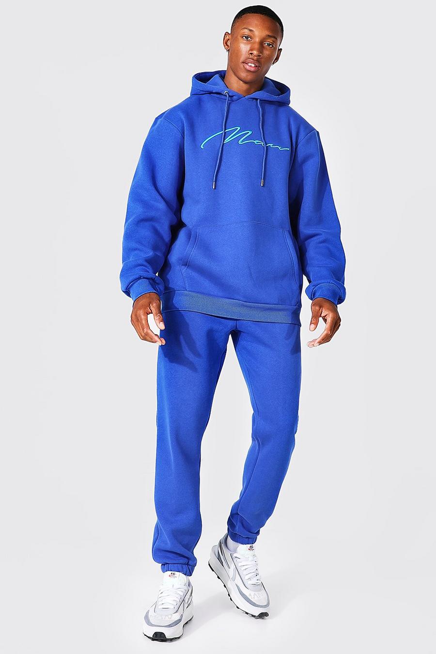 Tuta sportiva con cappuccio e firma Man ricamata in rilievo, Cobalt azzurro image number 1