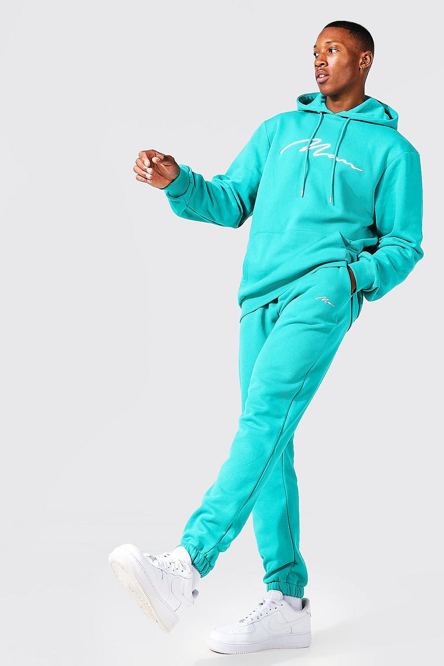 Green grön Man Signature 3d Embroidery Hooded Tracksuit image number 1