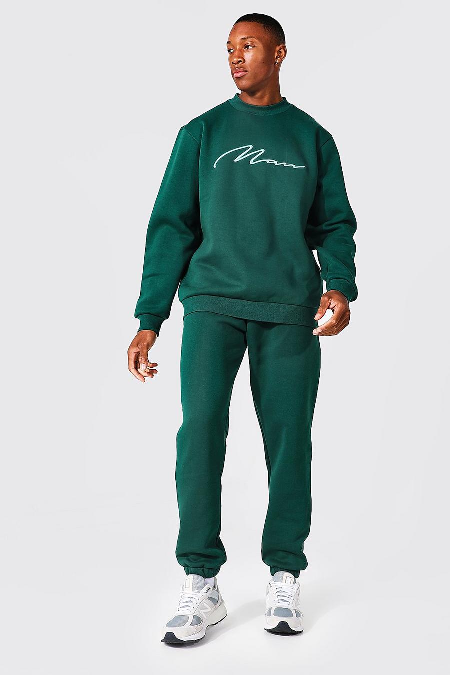 ירוק חליפת טרנינג סווטשירט עם חתימת Man רקומה בתלת ממד image number 1