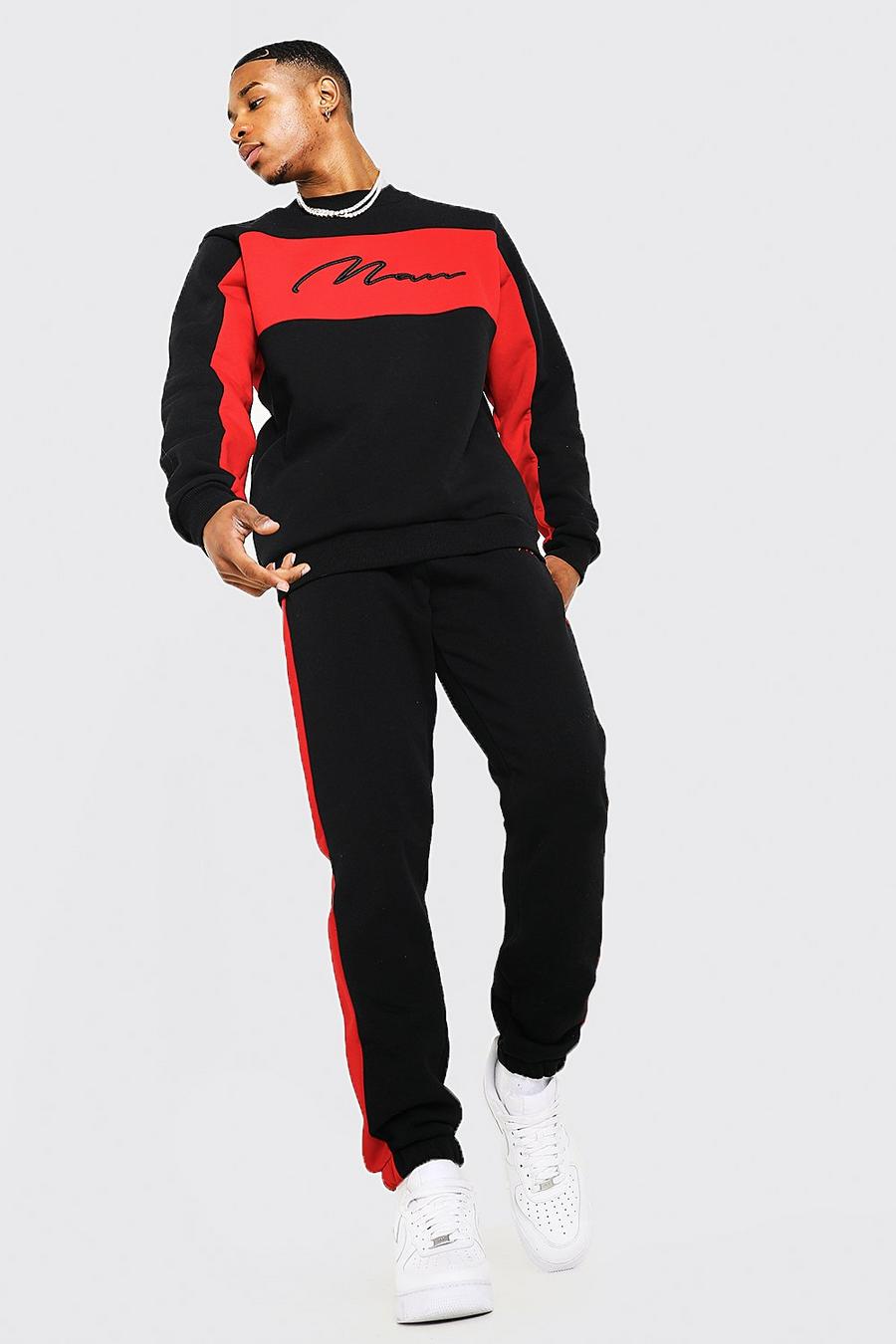 Black svart Original MAN Tvåfärgad träningsoverall med sweatshirt image number 1