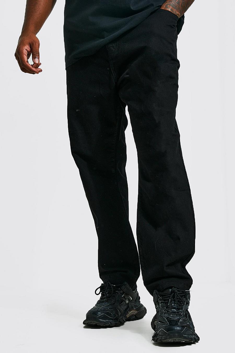 שחור אמיתי ג'ינס בגזרה צרה בשילוב פוליאסטר ממוחזר, מידות גדולות