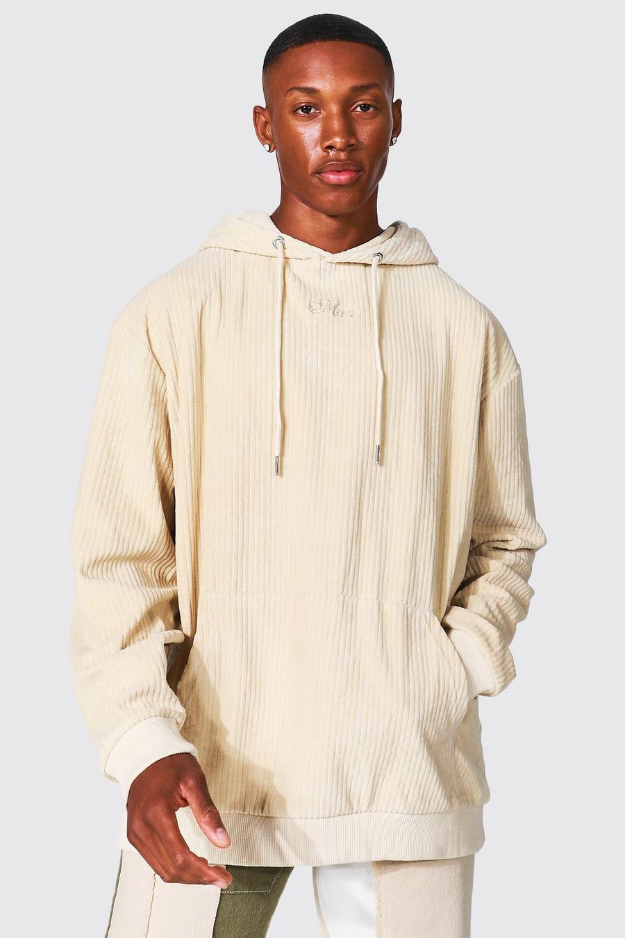 Stone Oversized Man Ribbed Velour Hoodie image number 1