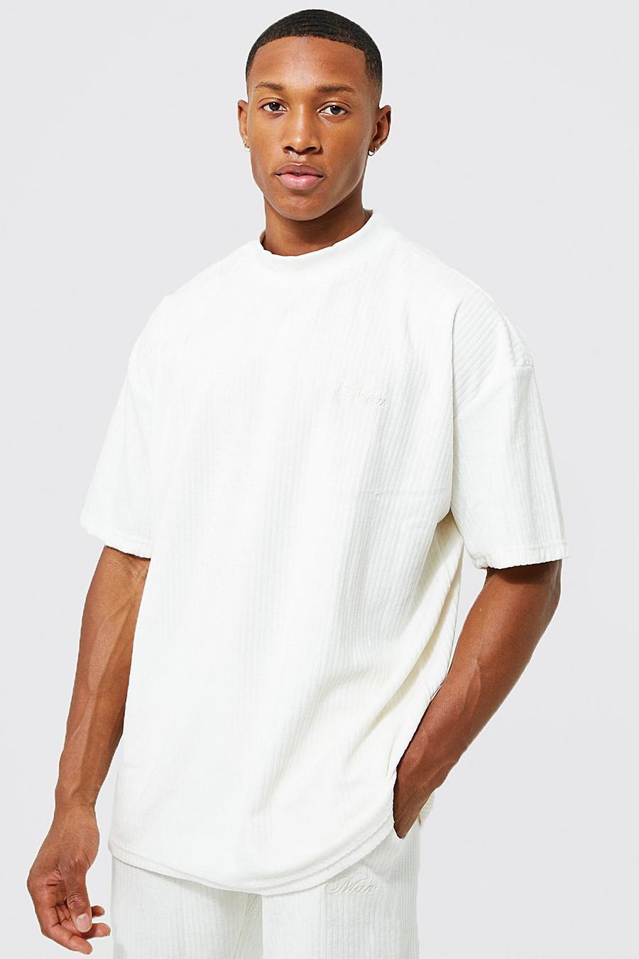 Camiseta oversize MAN de terciopelo y canalé, Ecru bianco image number 1