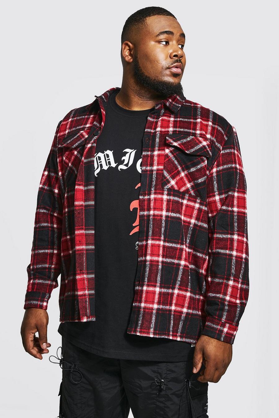 Red Plus Long Sleeve Heavyweight Check Overshirt image number 1