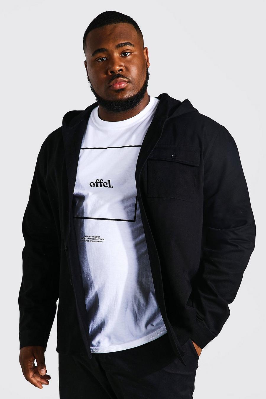 Black Plus - Överskjorta i twill med huva i jersey image number 1