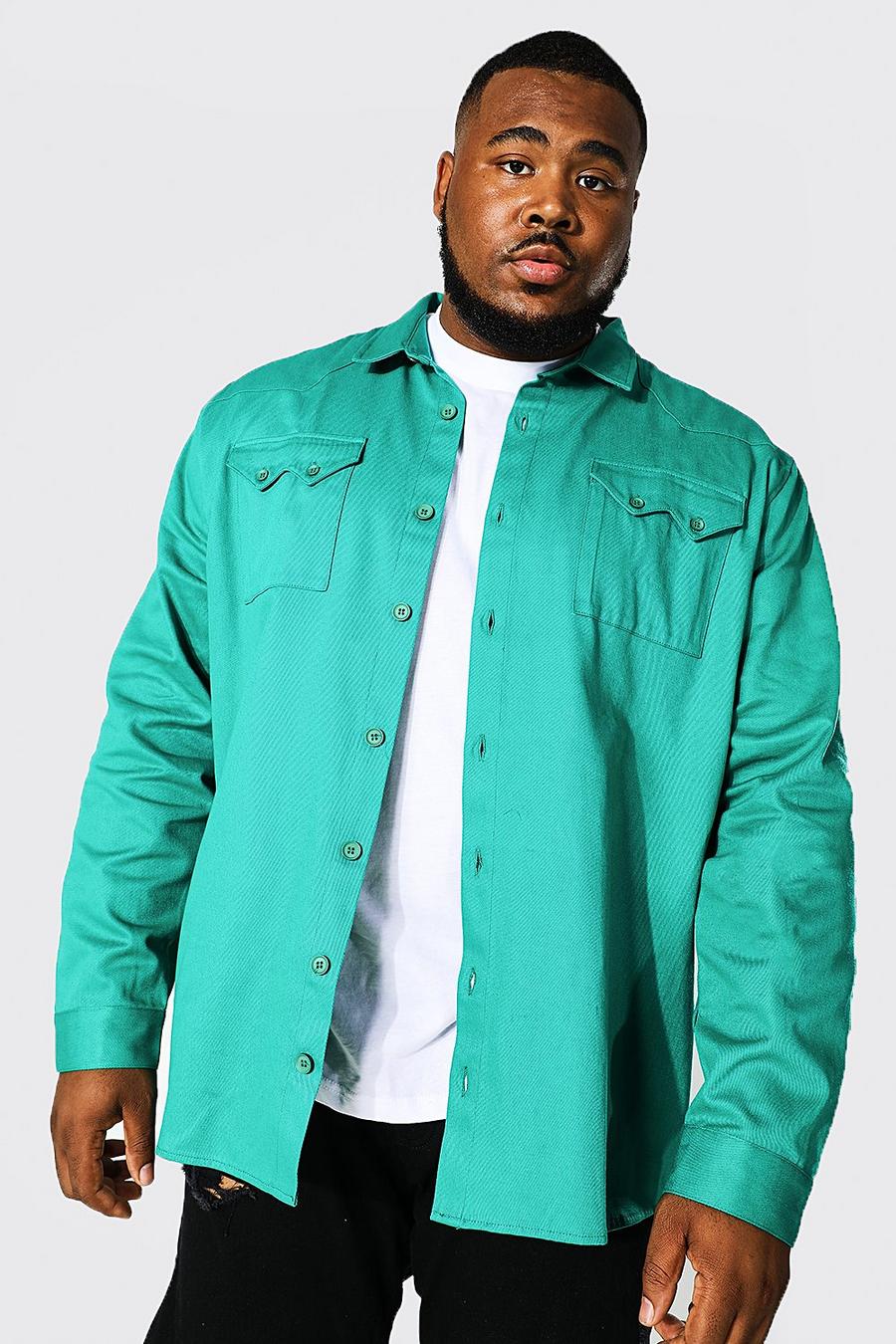 Green grön Plus Long Sleeve Western Twill Overshirt