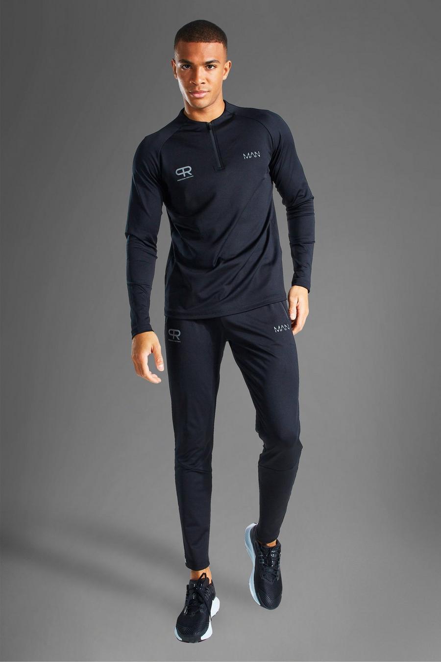 שחור חליפת טרנינג ספורטיבית עם 1/4 רוכסן ולוגו Man image number 1