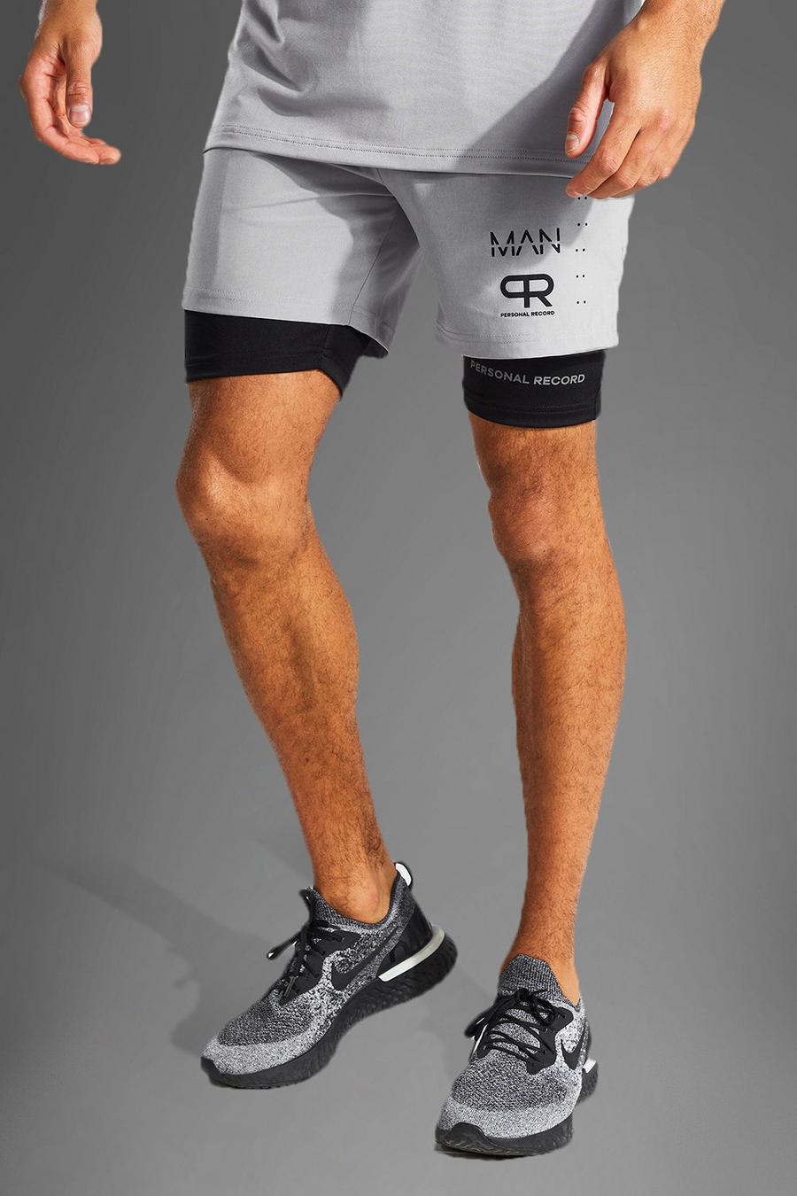 Pantaloncini Man Active 2 in 1 con dettagli a contrasto, Grey grigio image number 1