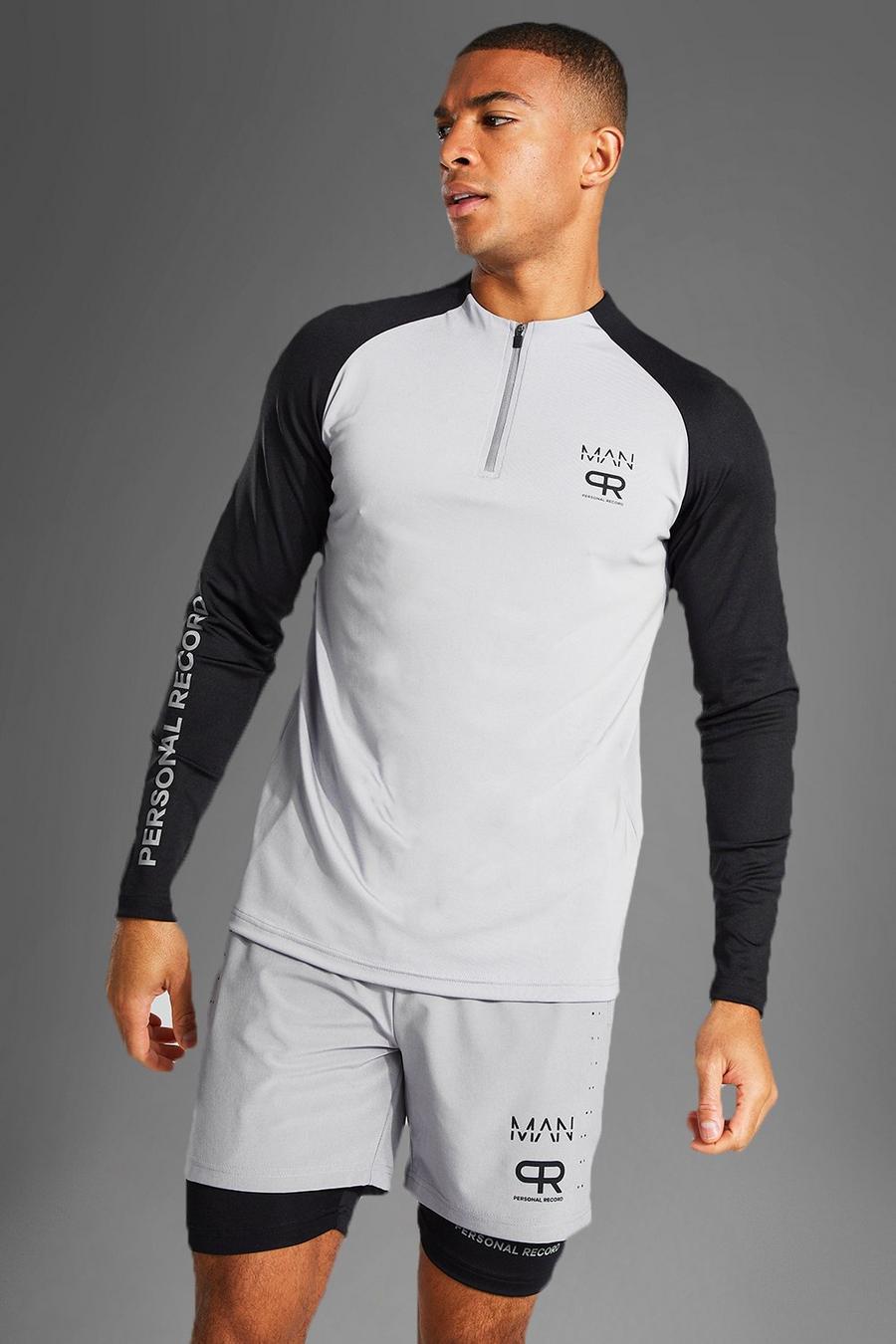 Top de sport à col zippé et manches contrastantes - MAN Active, Grey gris image number 1