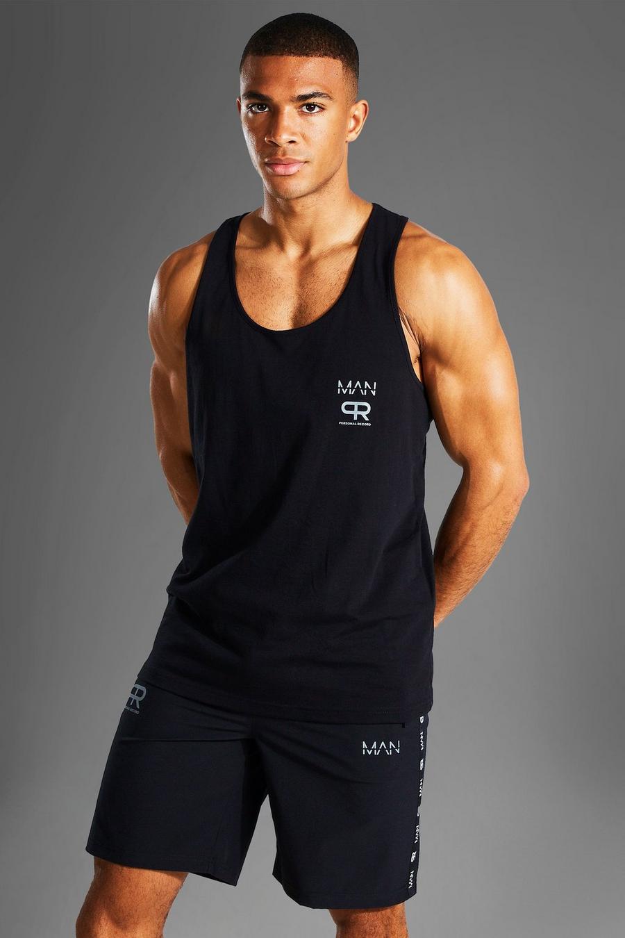Black schwarz Man Active Gym Taped Racer Vest image number 1