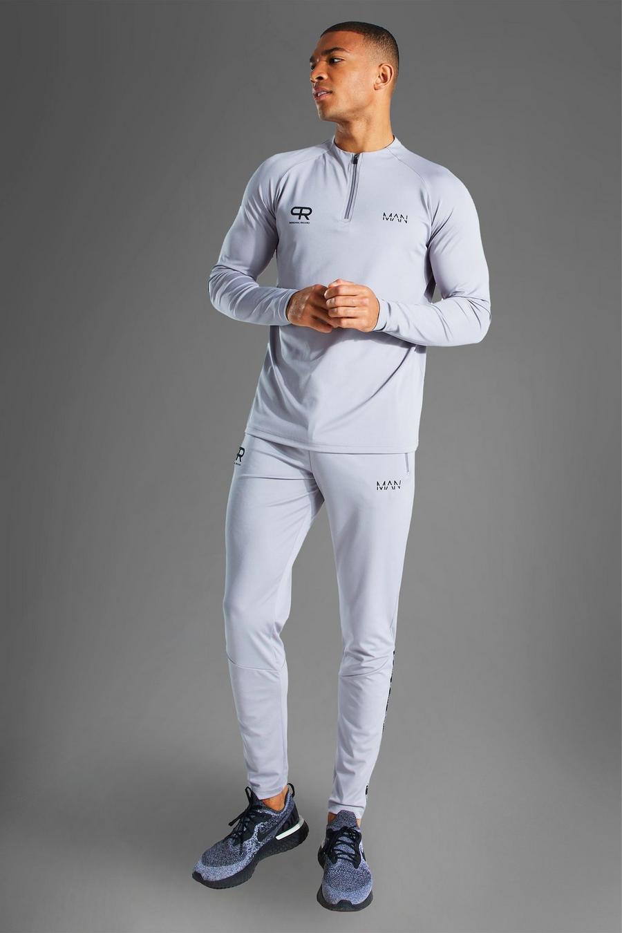 Tuta sportiva Man Active con logo e zip corta, Grey grigio image number 1