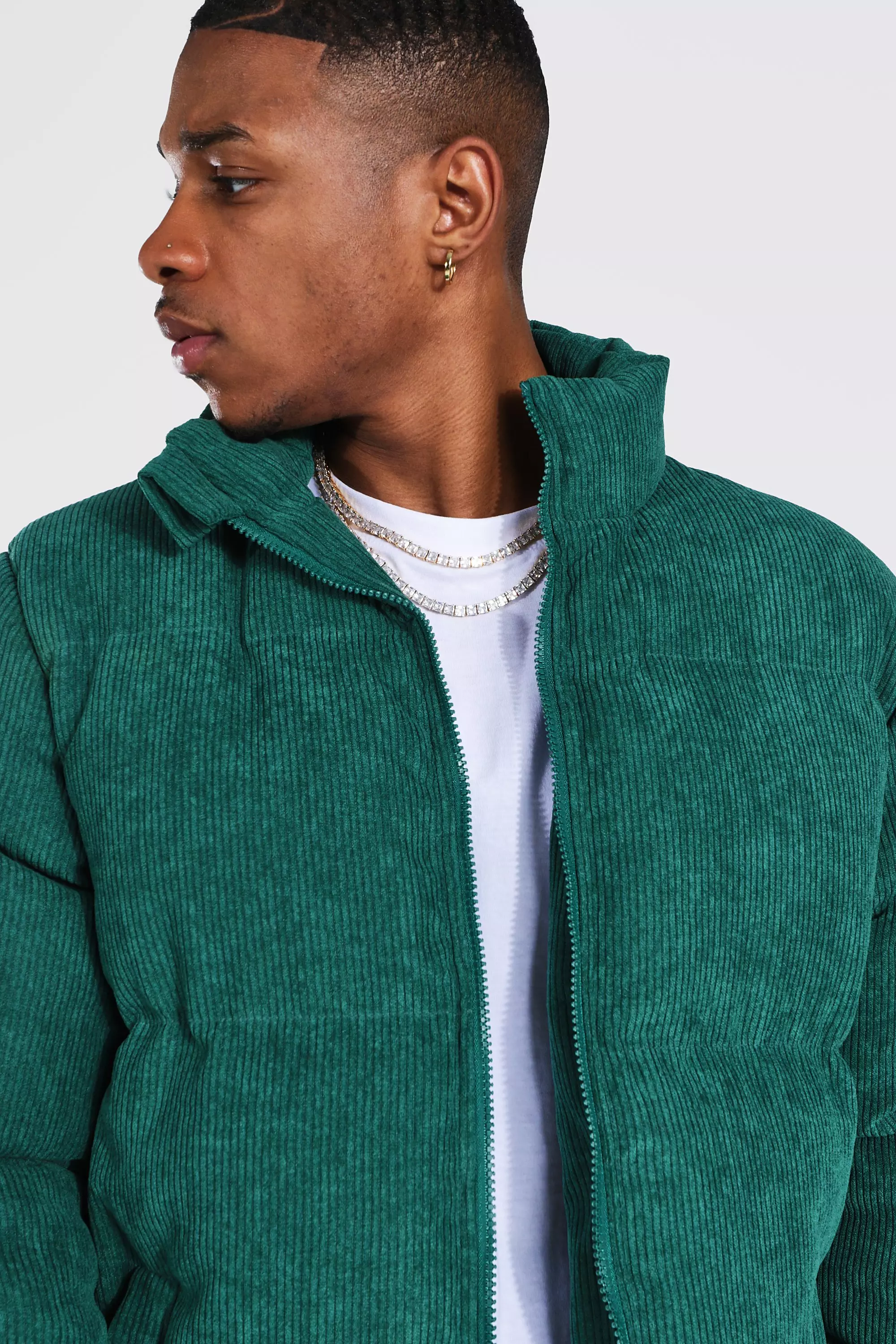 Green cord puffer jacket store