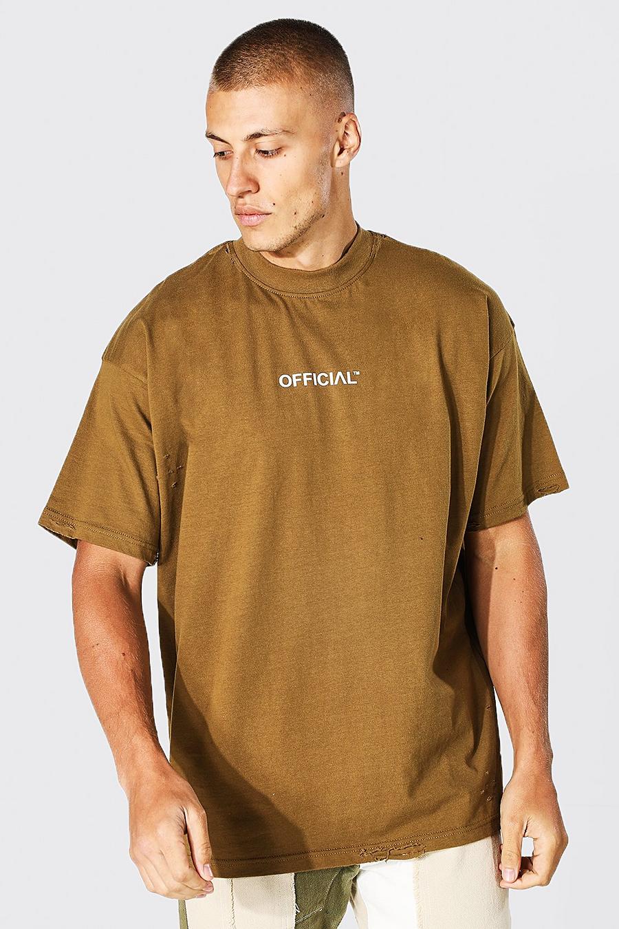 Brown Oversized Distressed Heavyweight T-shirt image number 1