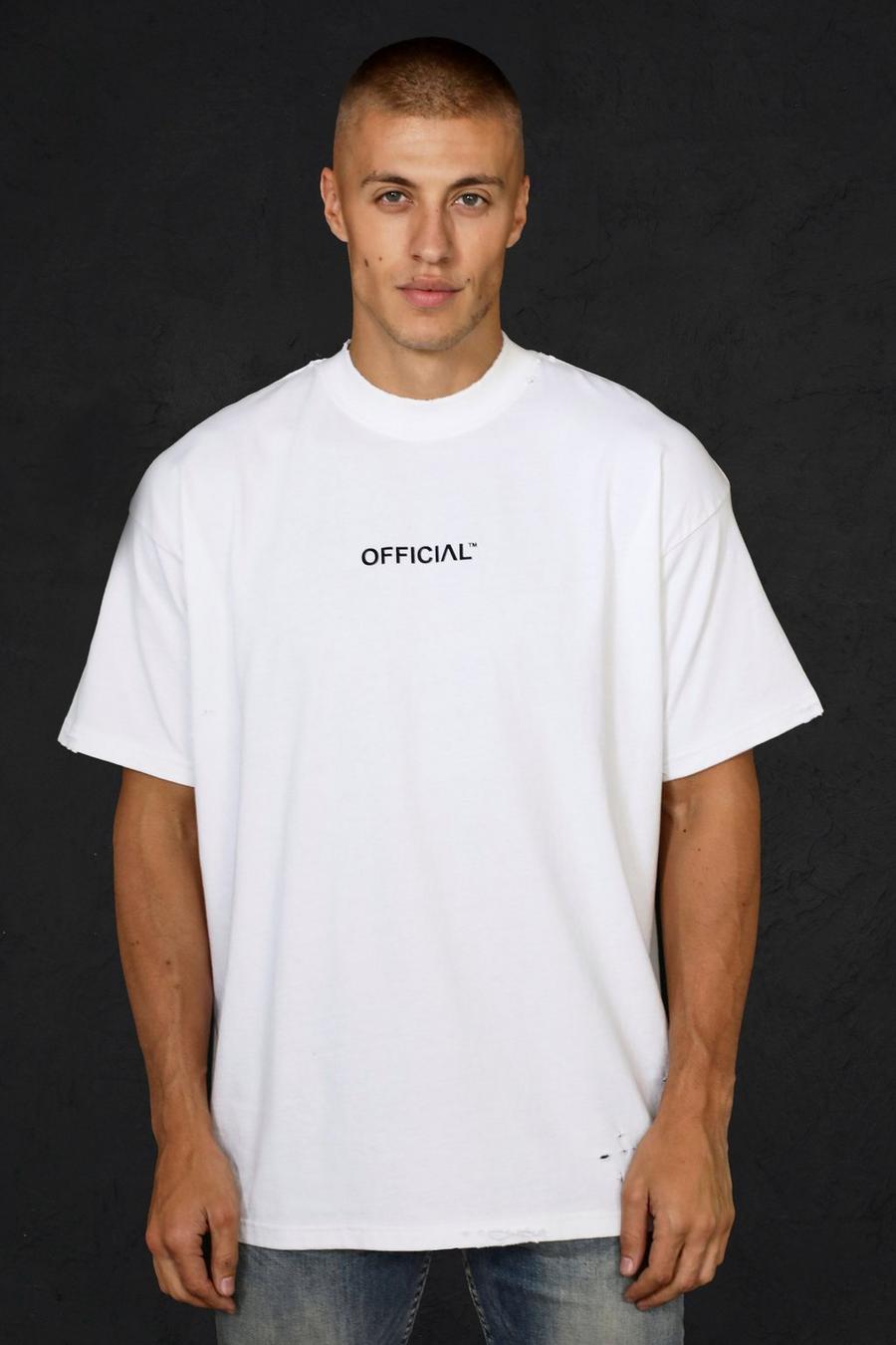 T-shirt oversize pesante effetto smagliato, White bianco image number 1