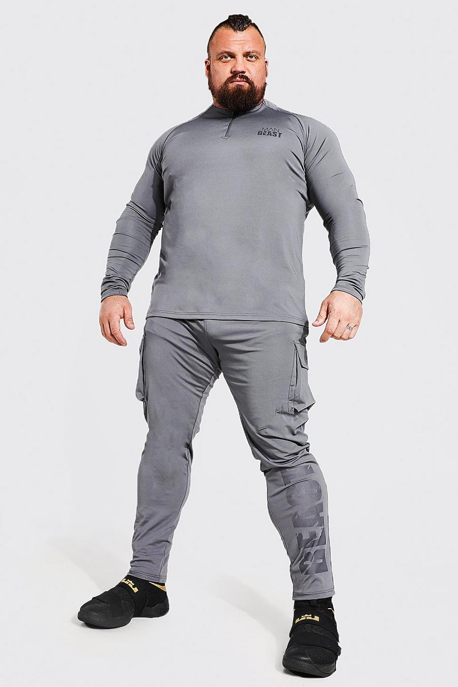 פחם חליפת טרנינג ספורטיבית עם כיתוב Man X Beast image number 1
