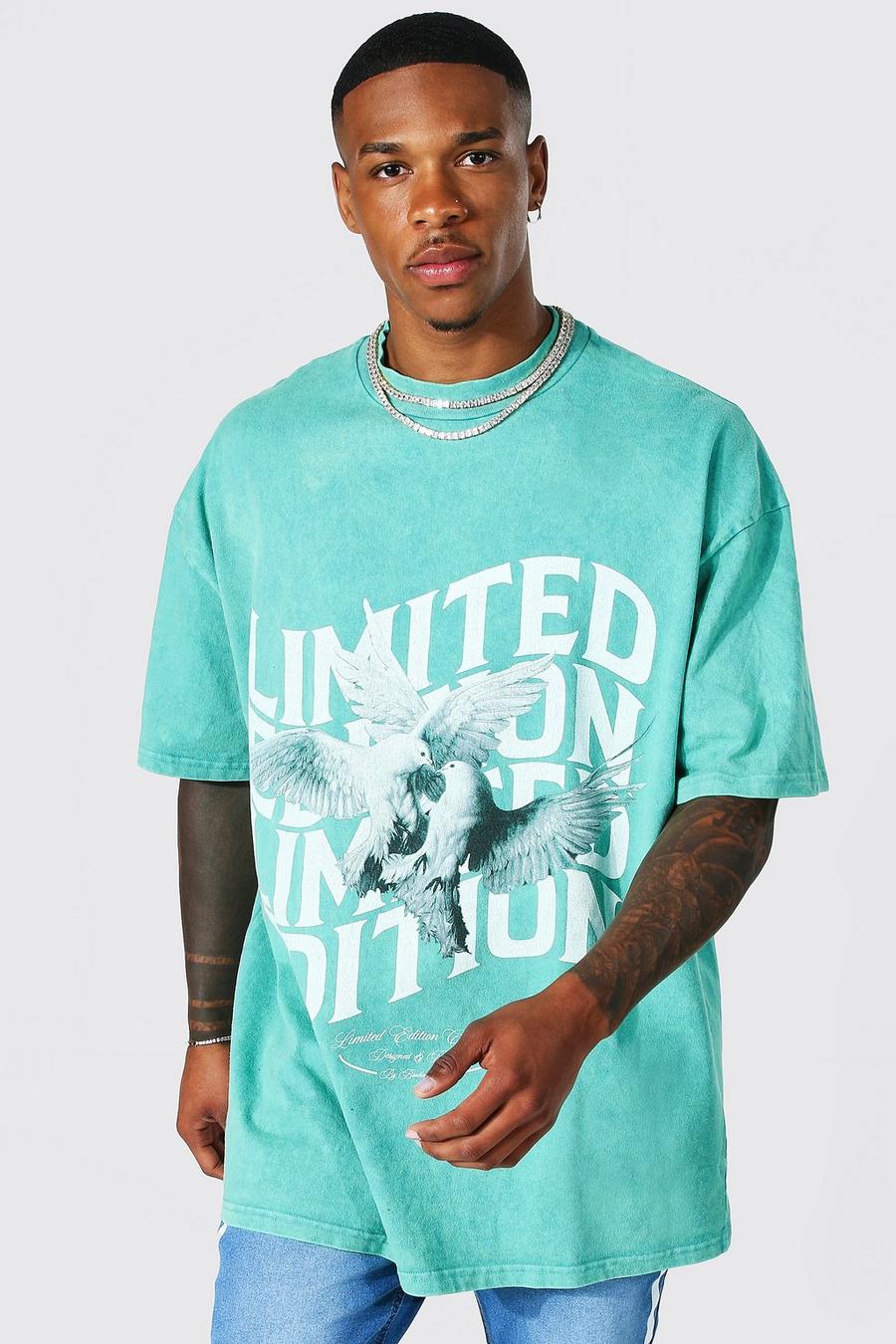Green vert Oversized Extended Neck Dove Washed T-shirt image number 1