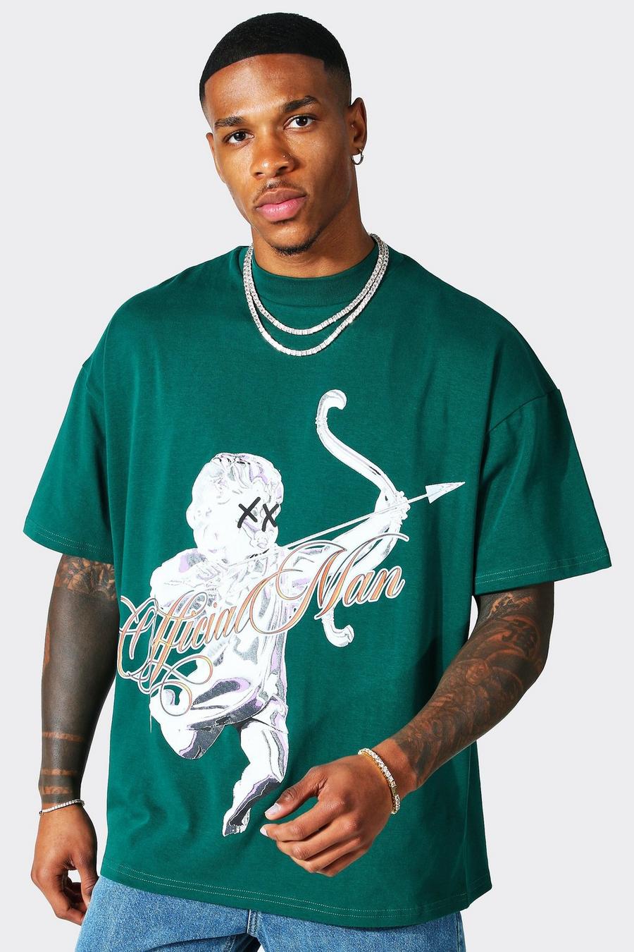 Green Oversize t-shirt med hög halsmudd och tryck image number 1