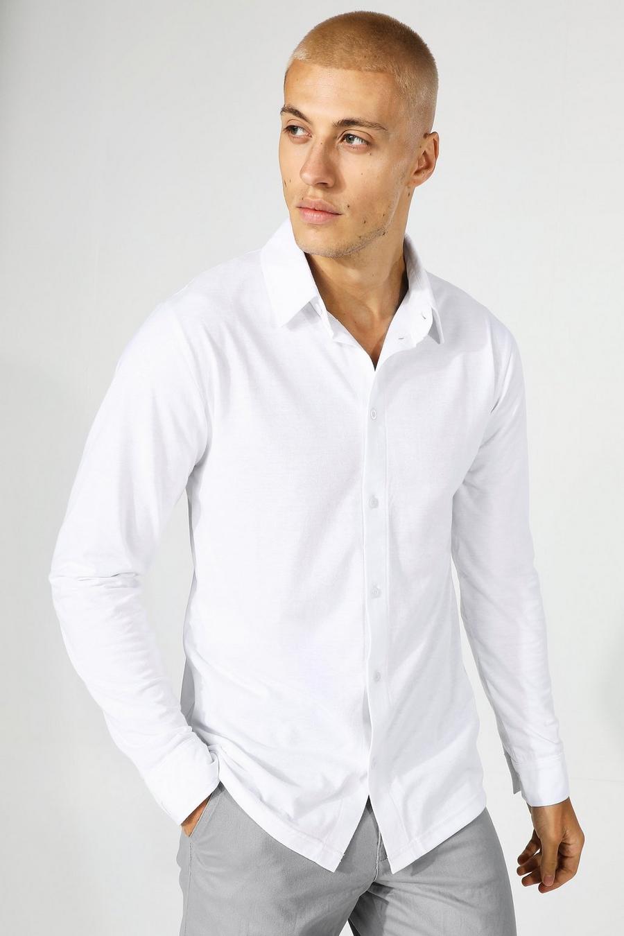 לבן חולצה מבד ג'רסי עם שרוול ארוך image number 1