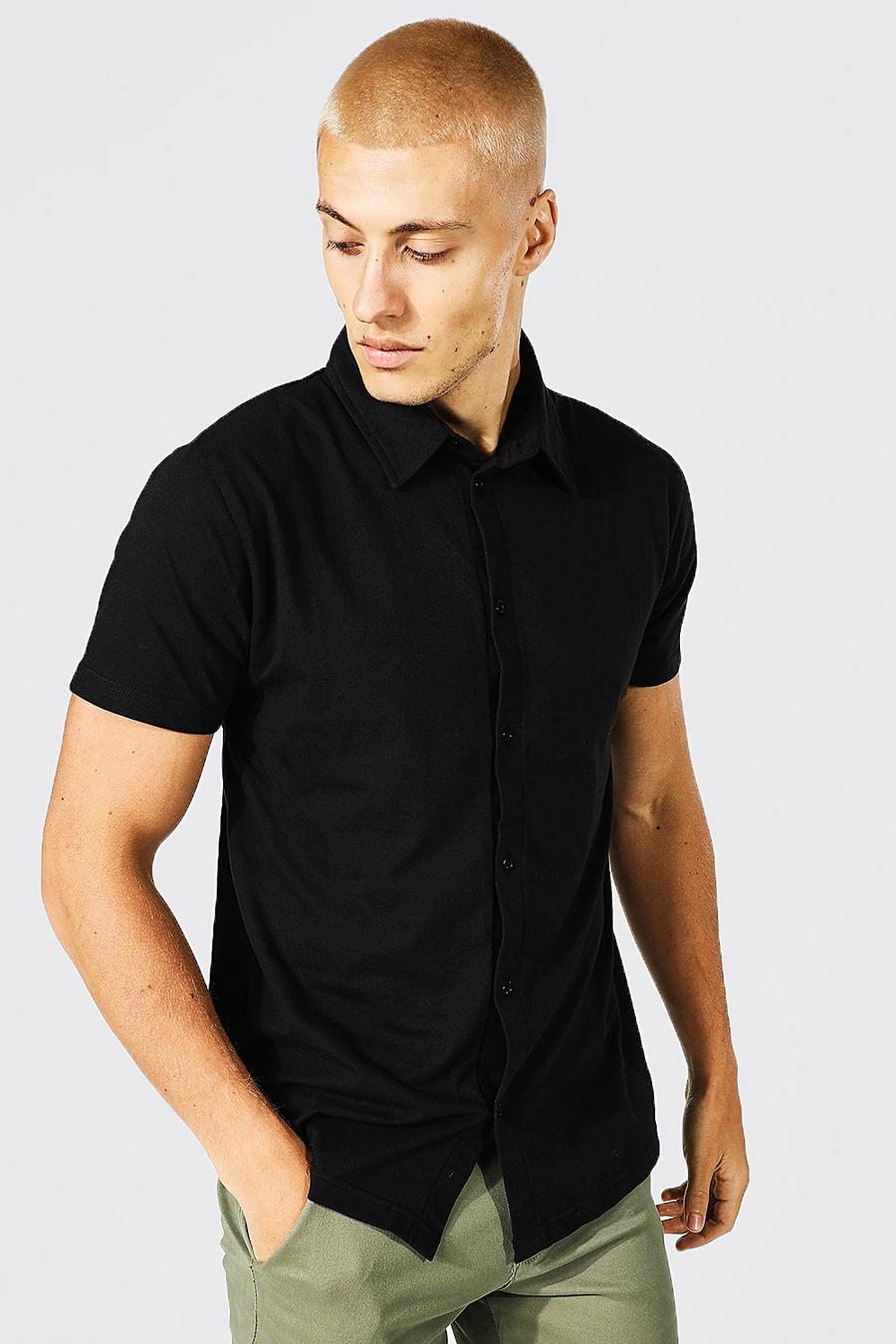 Black Short Sleeve Jersey Slim Fit Shirt image number 1