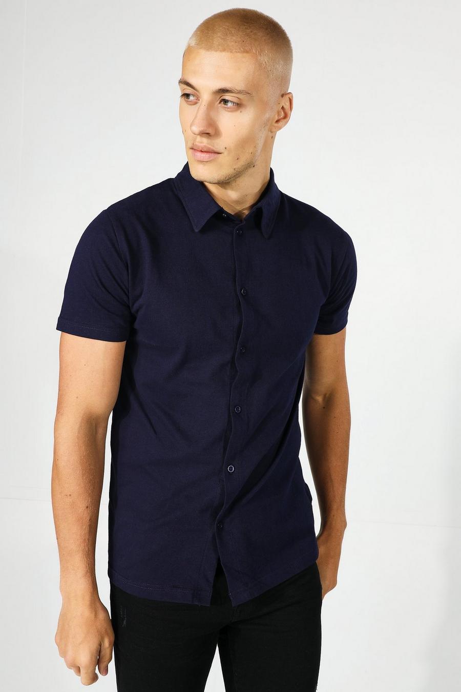 Camicia a maniche corte in jersey, Navy image number 1