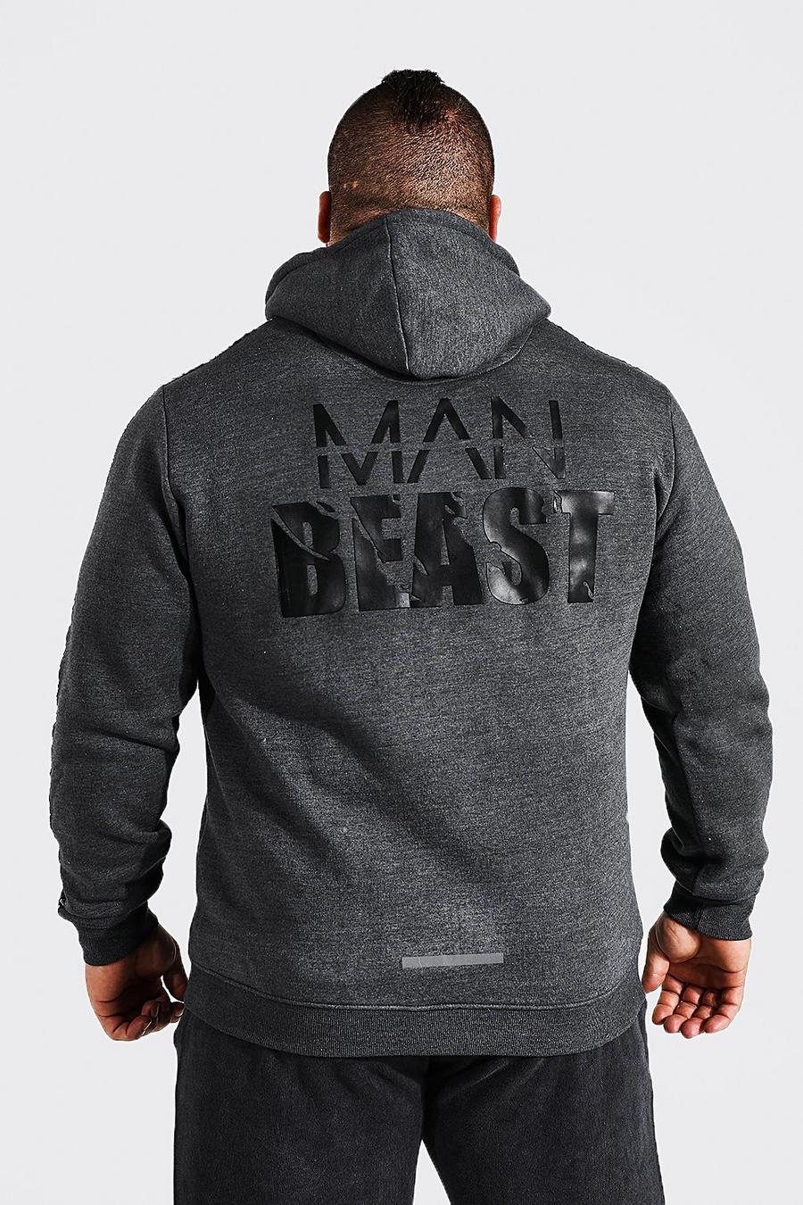 Charcoal grey Man Active Gym X Beast Zip Through Hoodie image number 1