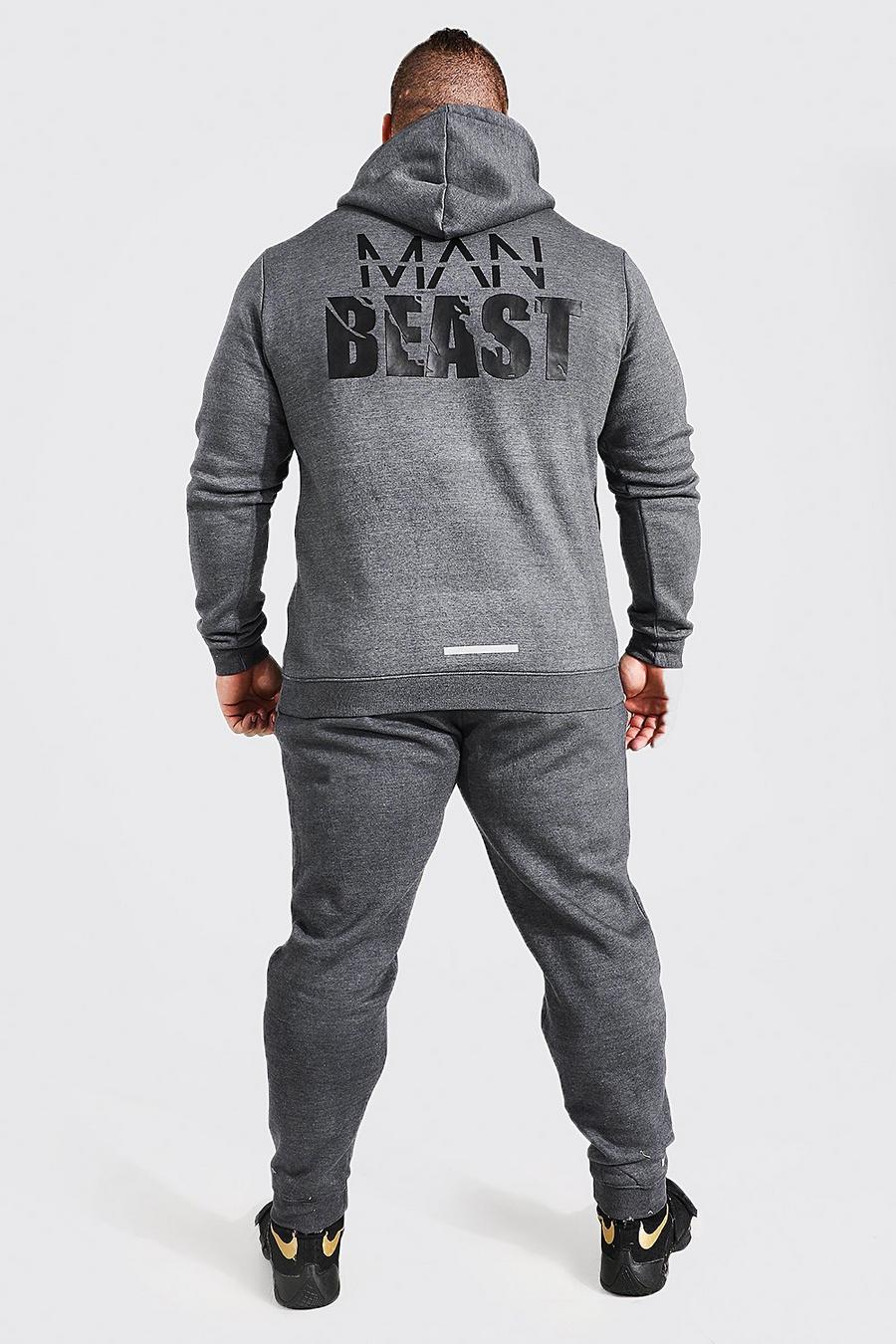 Charcoal grey Man Active Gym X Beast Hoodie Tracksuit image number 1