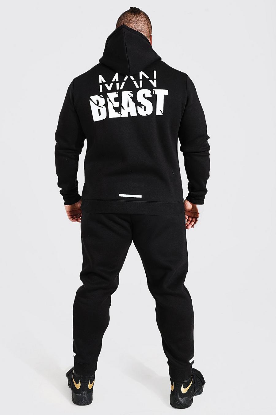 Black svart MAN Active X Beast Träningsoverall med hoodie image number 1