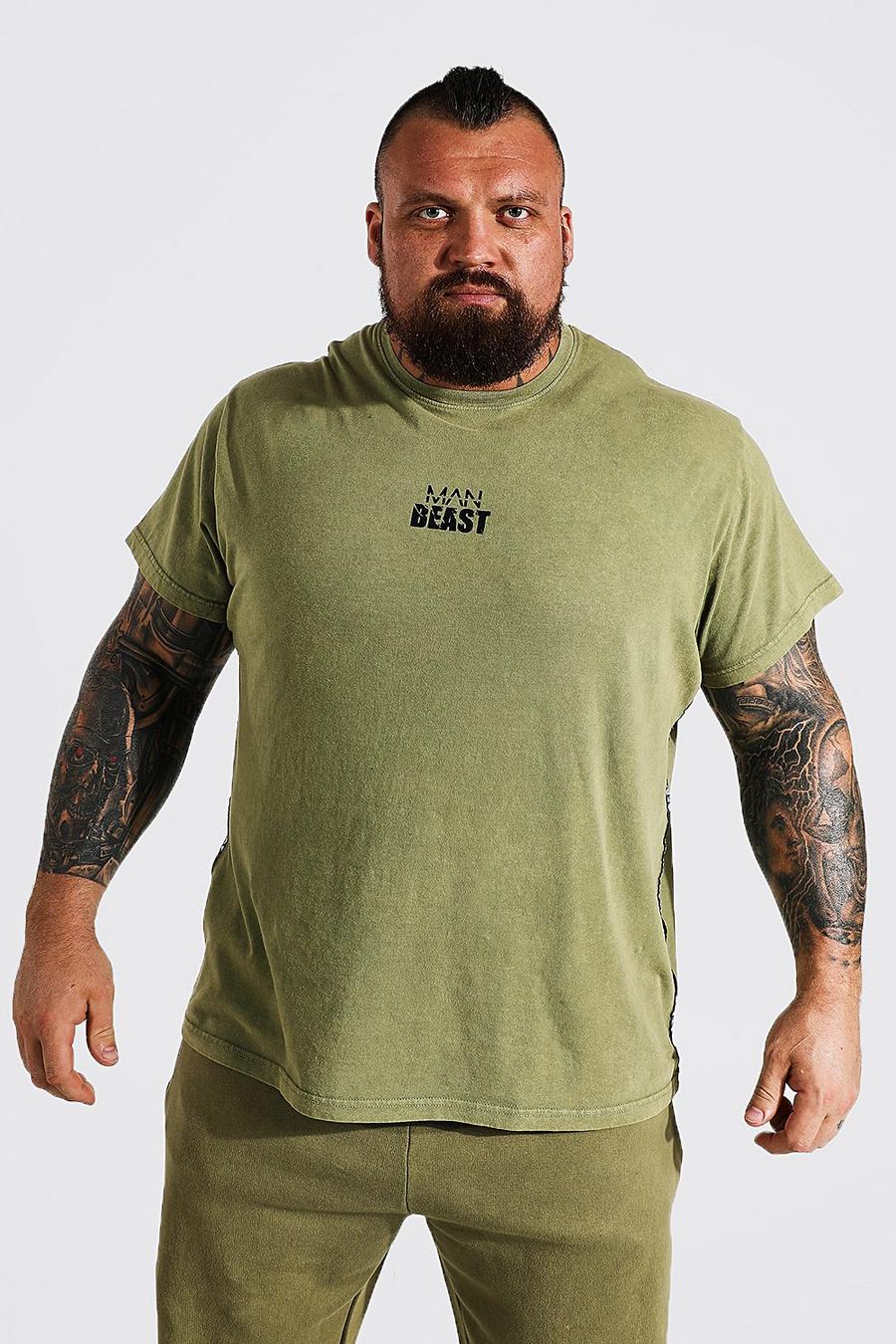 Khaki Oversized Man Active Fitness X Beast T-Shirt image number 1