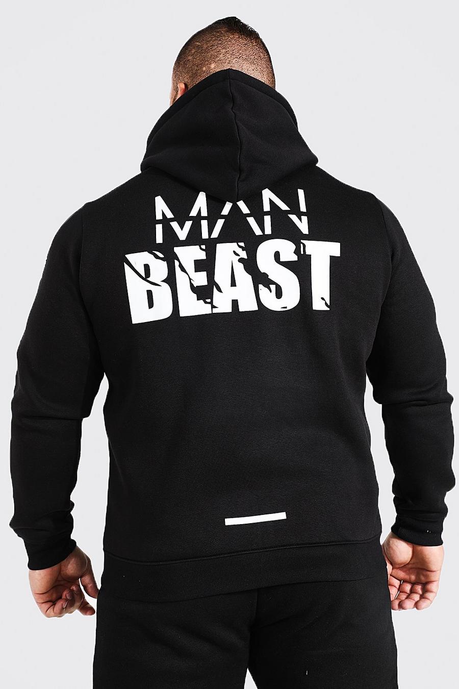 שחור קפוצ'ון ספורטיבי עם רוכסן מלא וכיתוב MAN X Beast image number 1