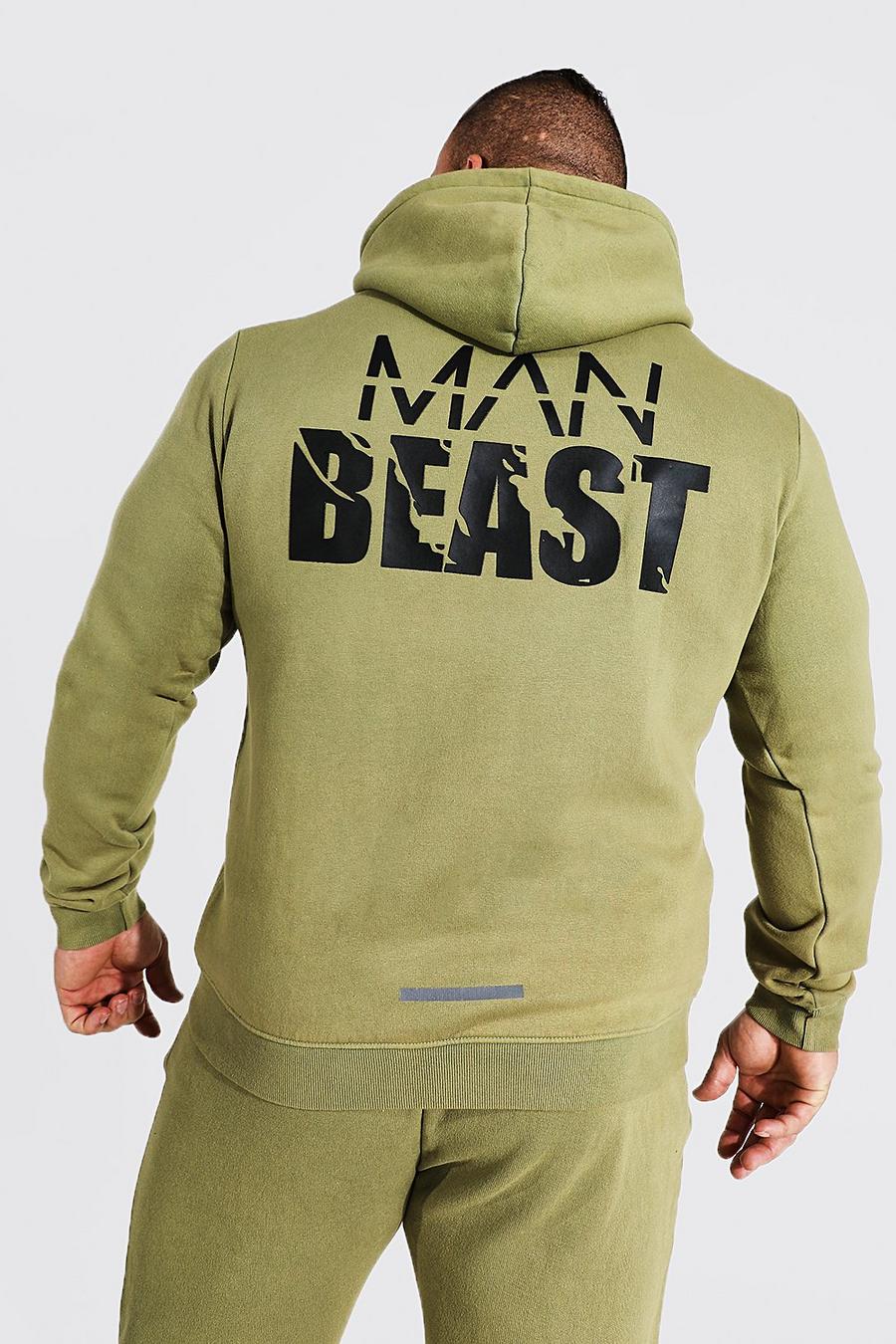 חאקי קפוצ'ון ספורטיבי לחדר הכושר עם רוכסן מלא וכיתוב X Beast מסדרת Man image number 1