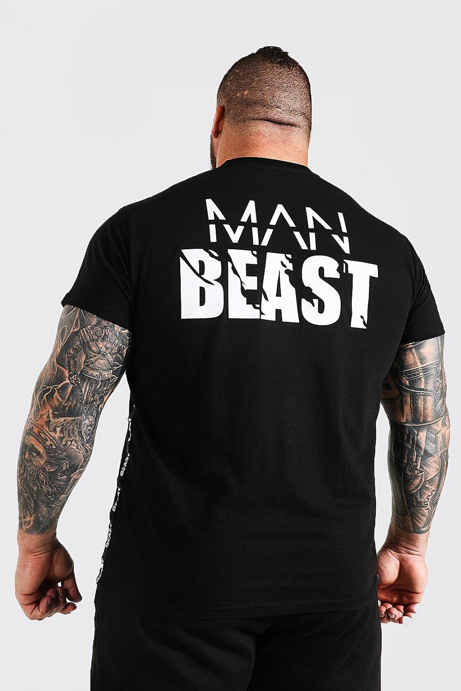 שחור טישרט אוברסייז ספורטיבית עם כיתוב Man X Beast image number 1