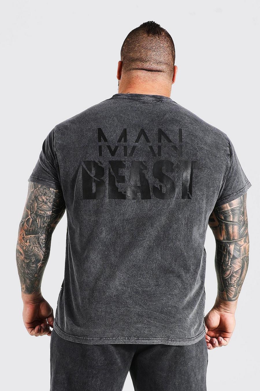פחם טישרט אוברסייז ספורטיבי לחדר הכושר עם כיתוב X Beast מסדרת Man image number 1