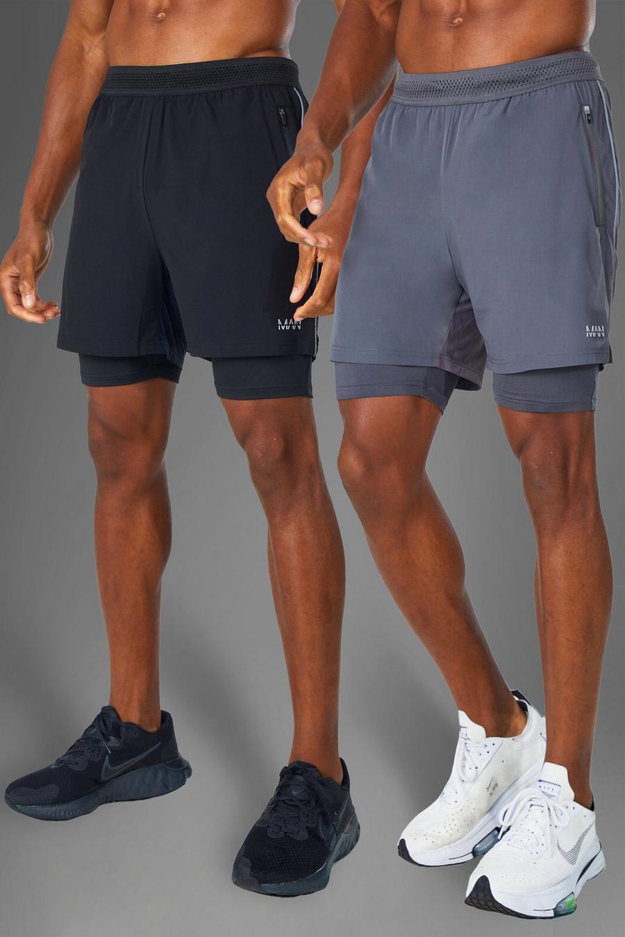 Pack de 2 pantalones cortos ligeros 2 en 1 Active deportivos, Black image number 1