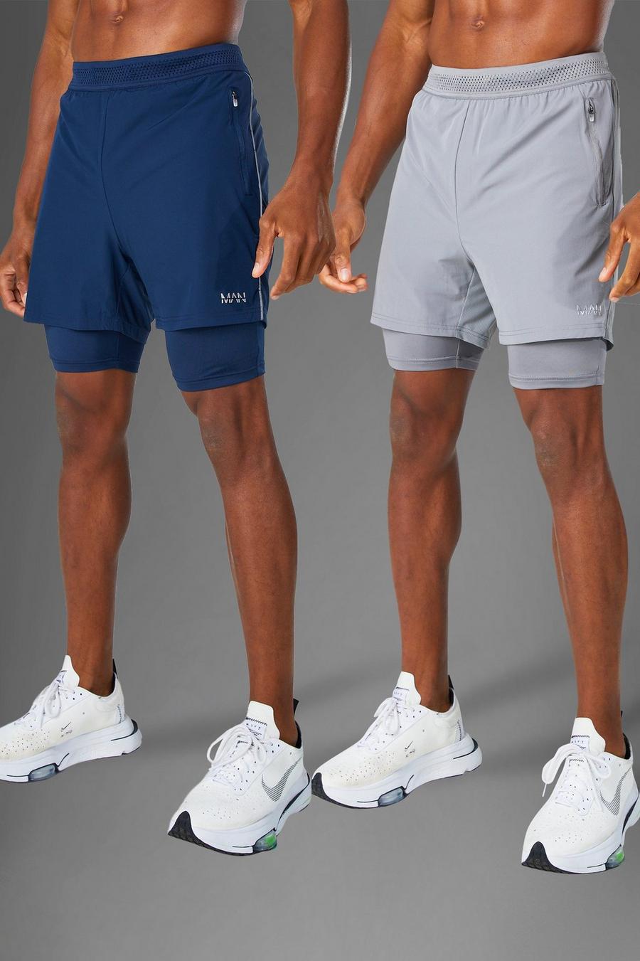 Man Active 2er-Pack 2-in-1 Shorts, Light grey gris image number 1