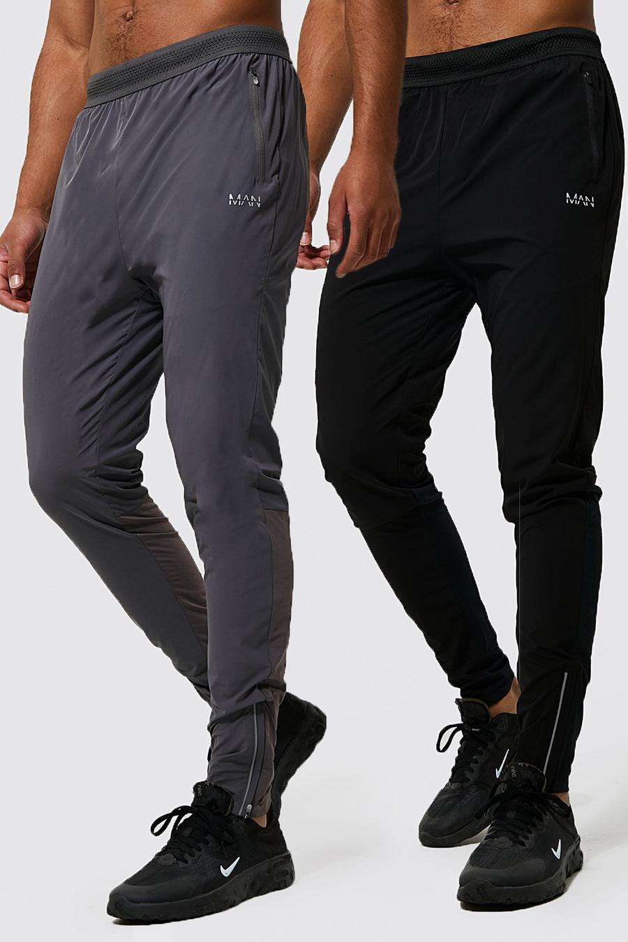 שחור black מארז 2 זוגות מכנסי ריצה ספורטיביים קלילים לחדר הכושר Man, לגברים גבוהים image number 1