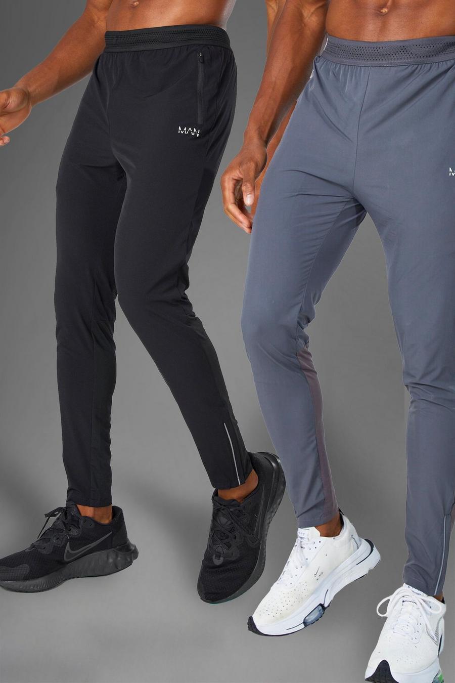 שחור מארז 2 זוגות מכנסי ריצה ספורטיביים קלים לחדר הכושר Man image number 1
