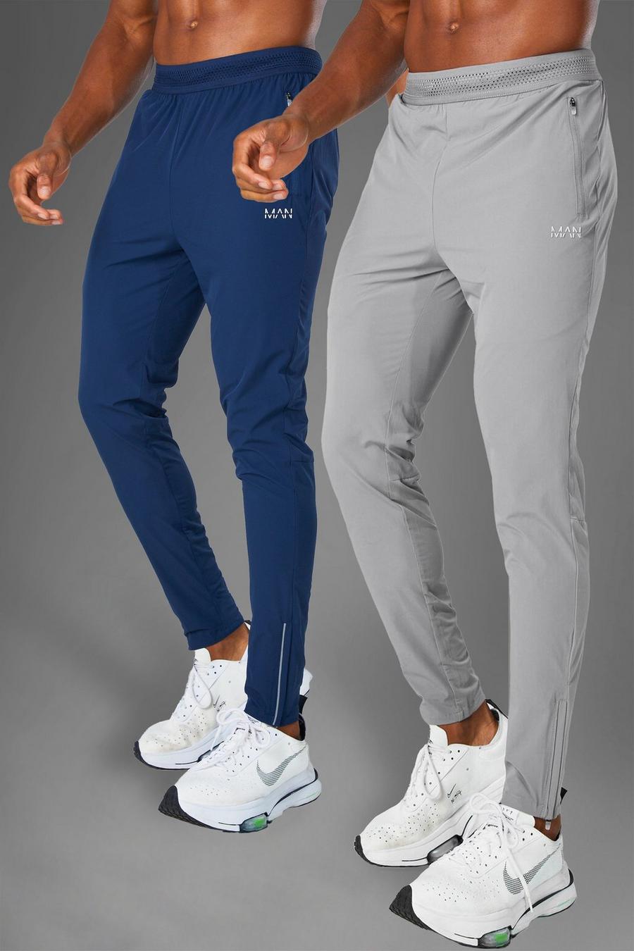 אפור בהיר מארז 2 זוגות מכנסי ריצה ספורטיביים קלים לחדר הכושר Man image number 1