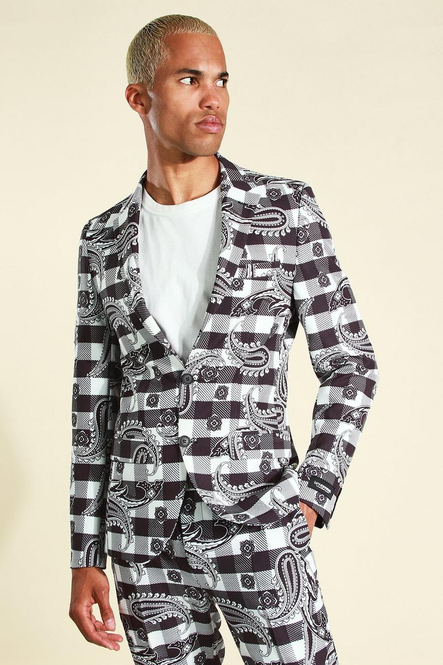 Black Single Breasted Checkboard Suit Jacket image number 1