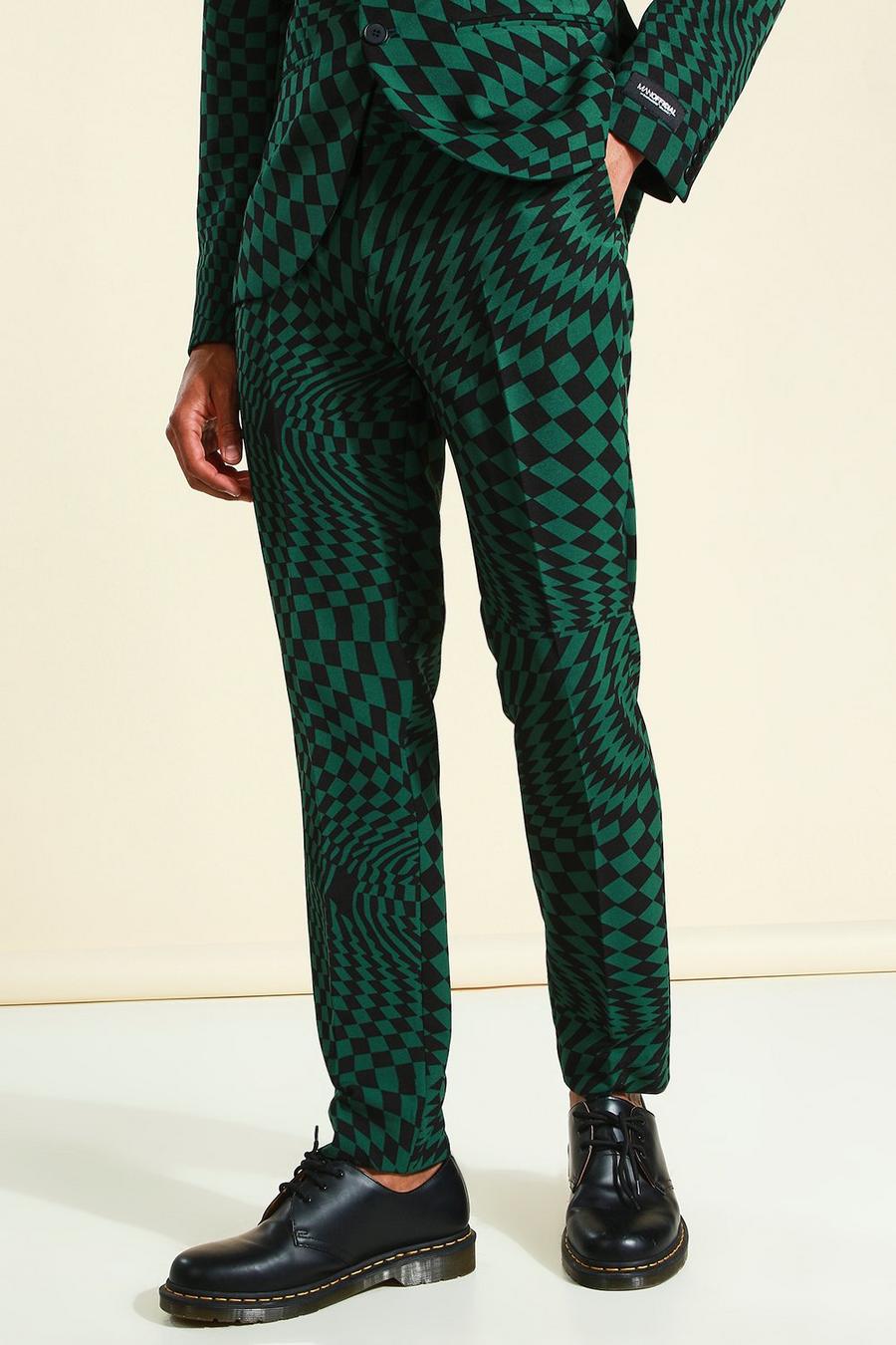 Green grön Checkboard Suit Trousers image number 1