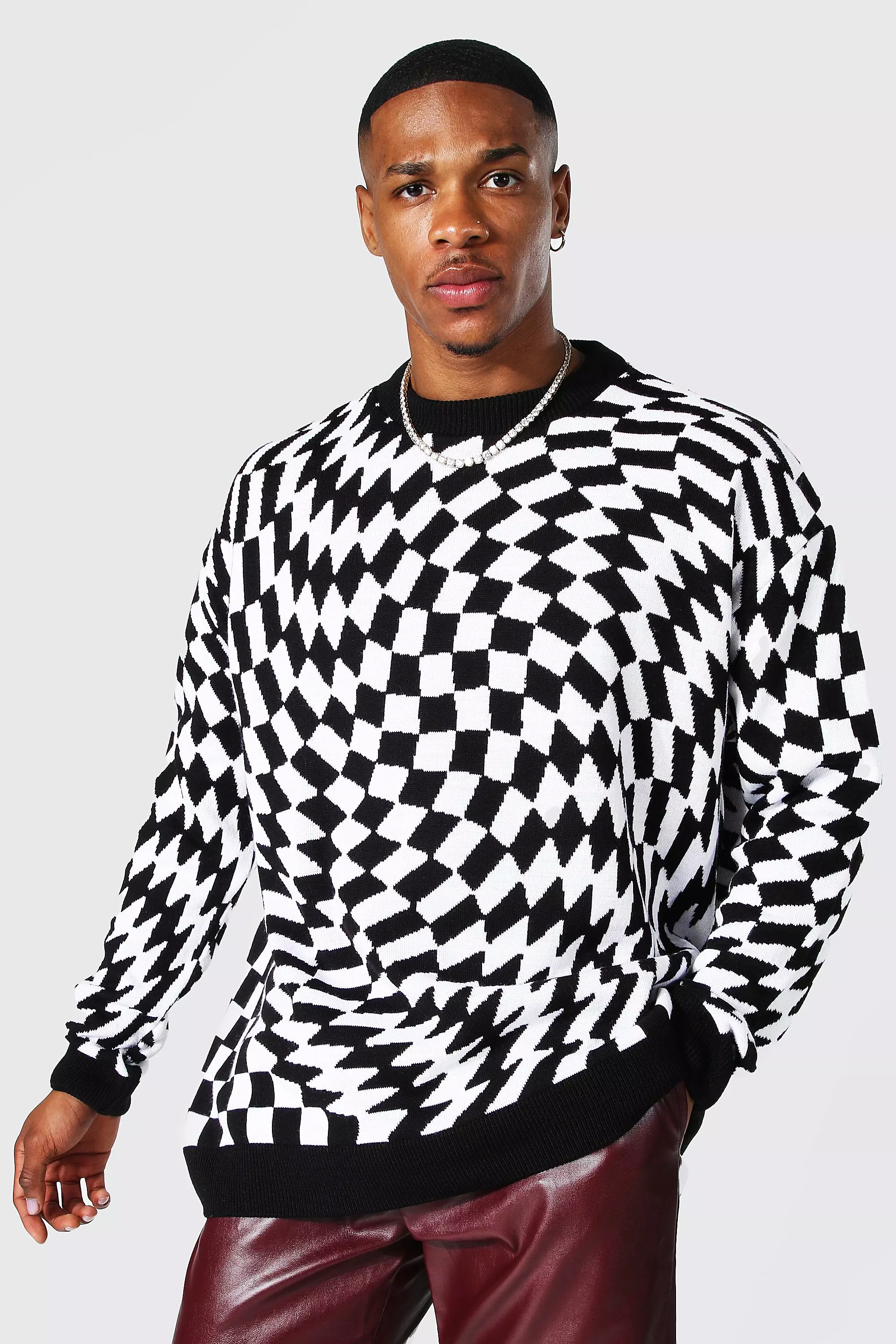Black Oversized Warped Checkerboard Jumper alternative image