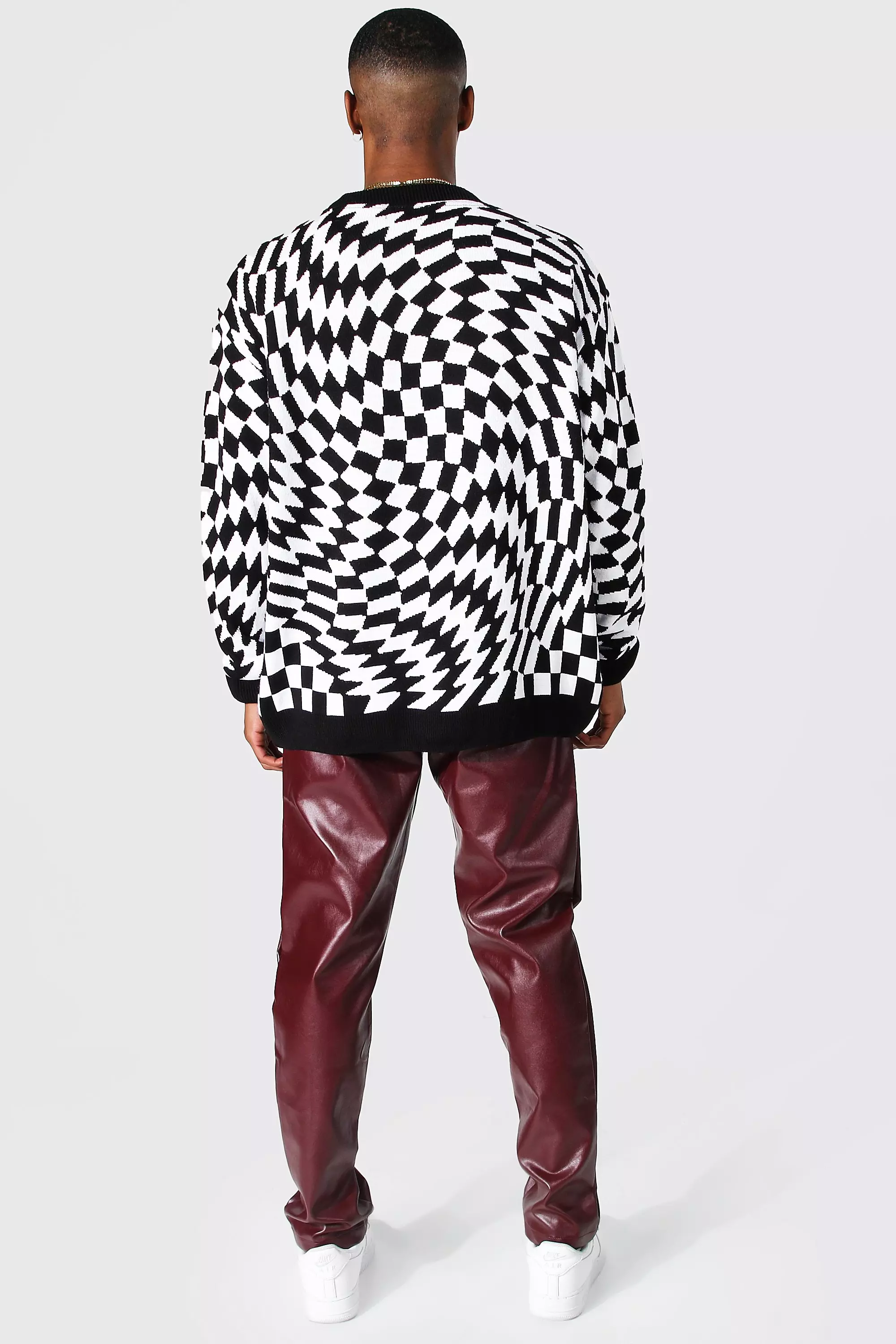 Black Oversized Warped Checkerboard Jumper alternative image