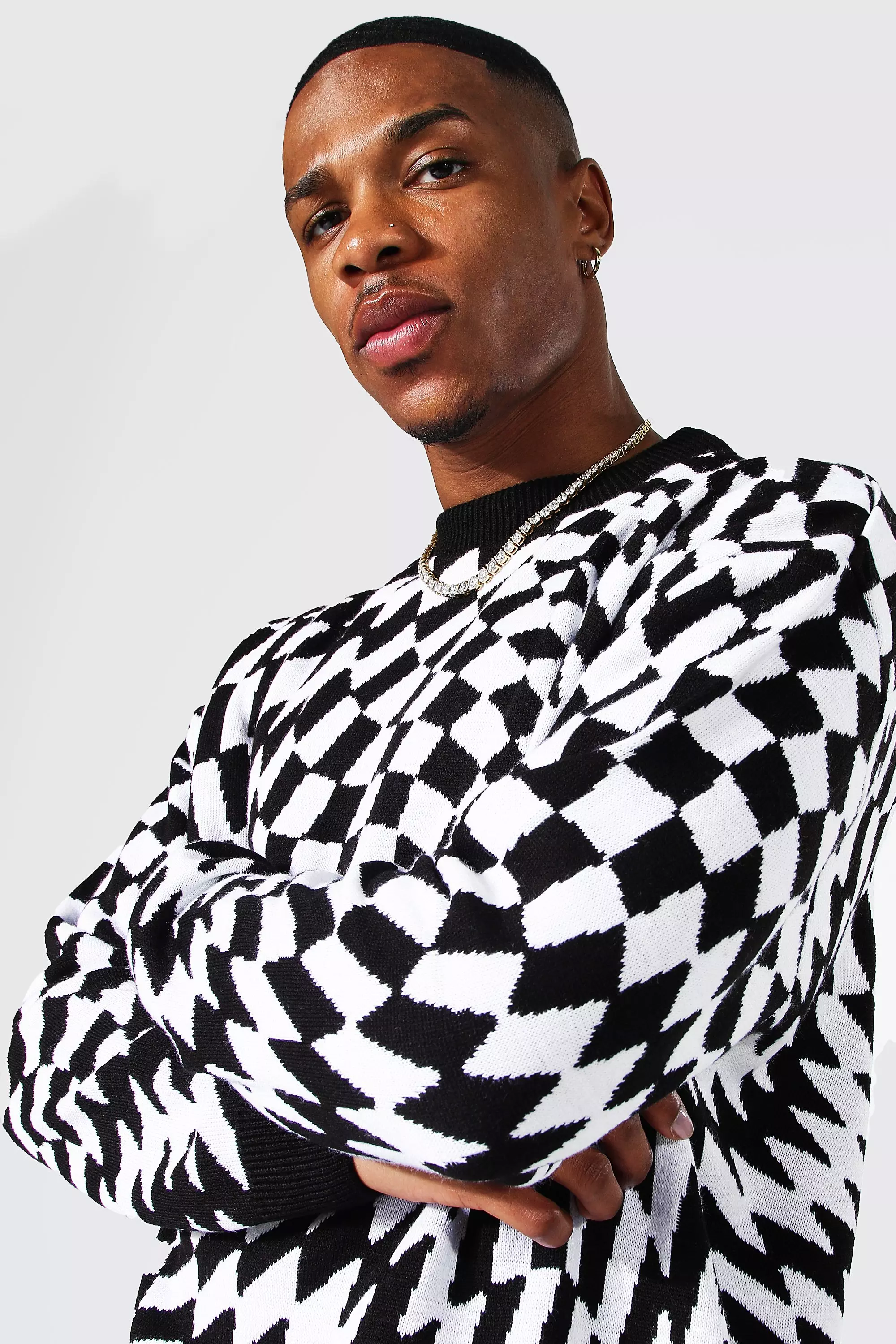 Black Oversized Warped Checkerboard Jumper alternative image