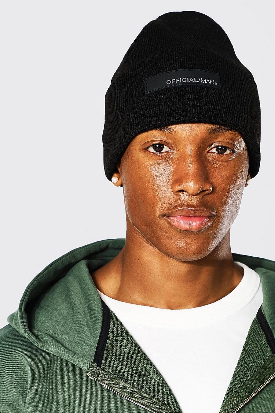 Black Rubber Tab Beanie image number 1