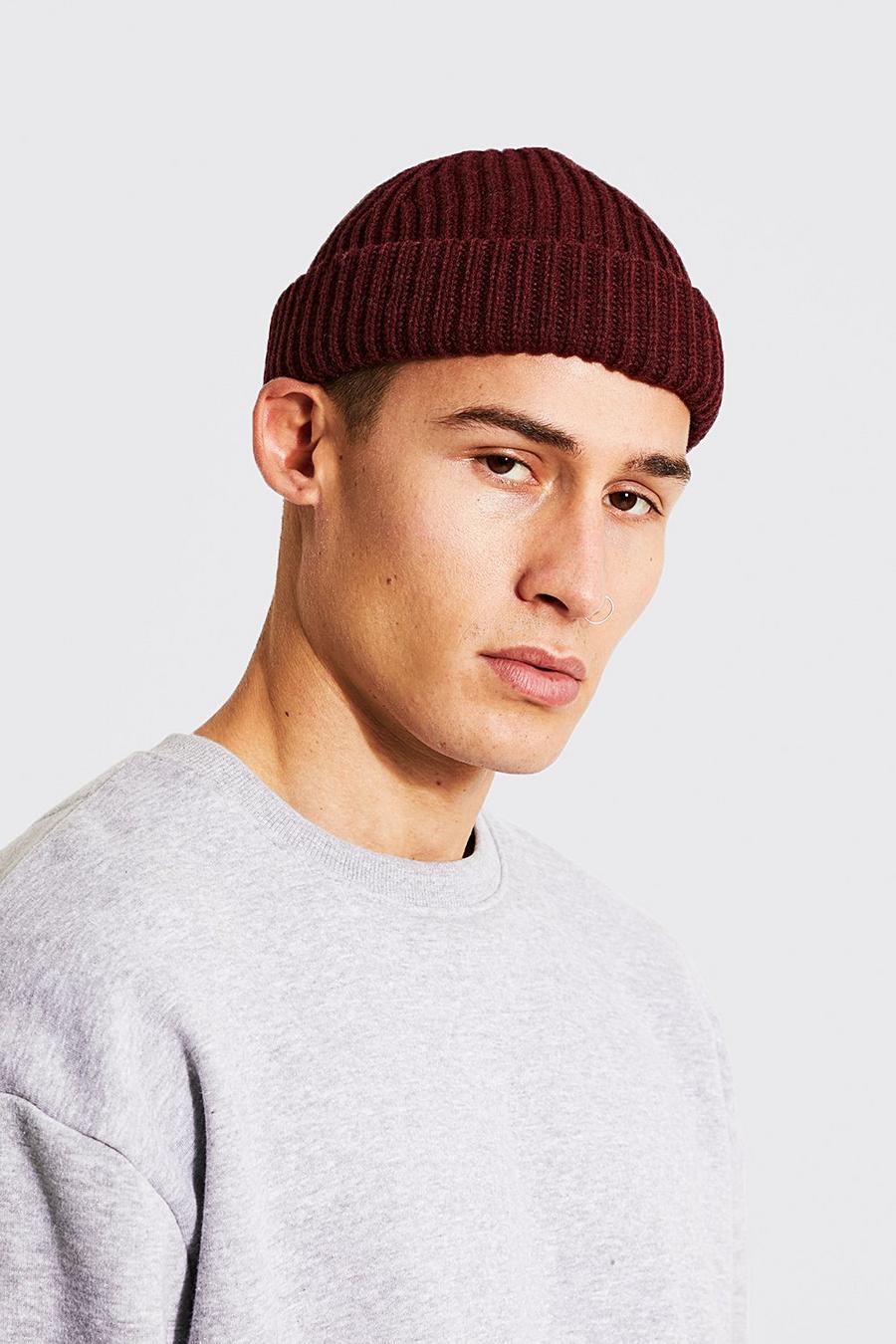 Burgundy red Ribbed Micro Beanie image number 1