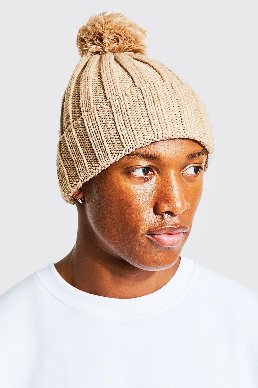 Nude Chunky Ribbed Bobble Beanie image number 1