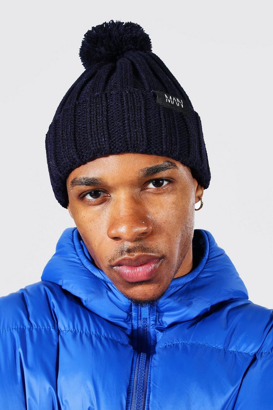Navy Chunky Man Tab Bobble Beanie image number 1