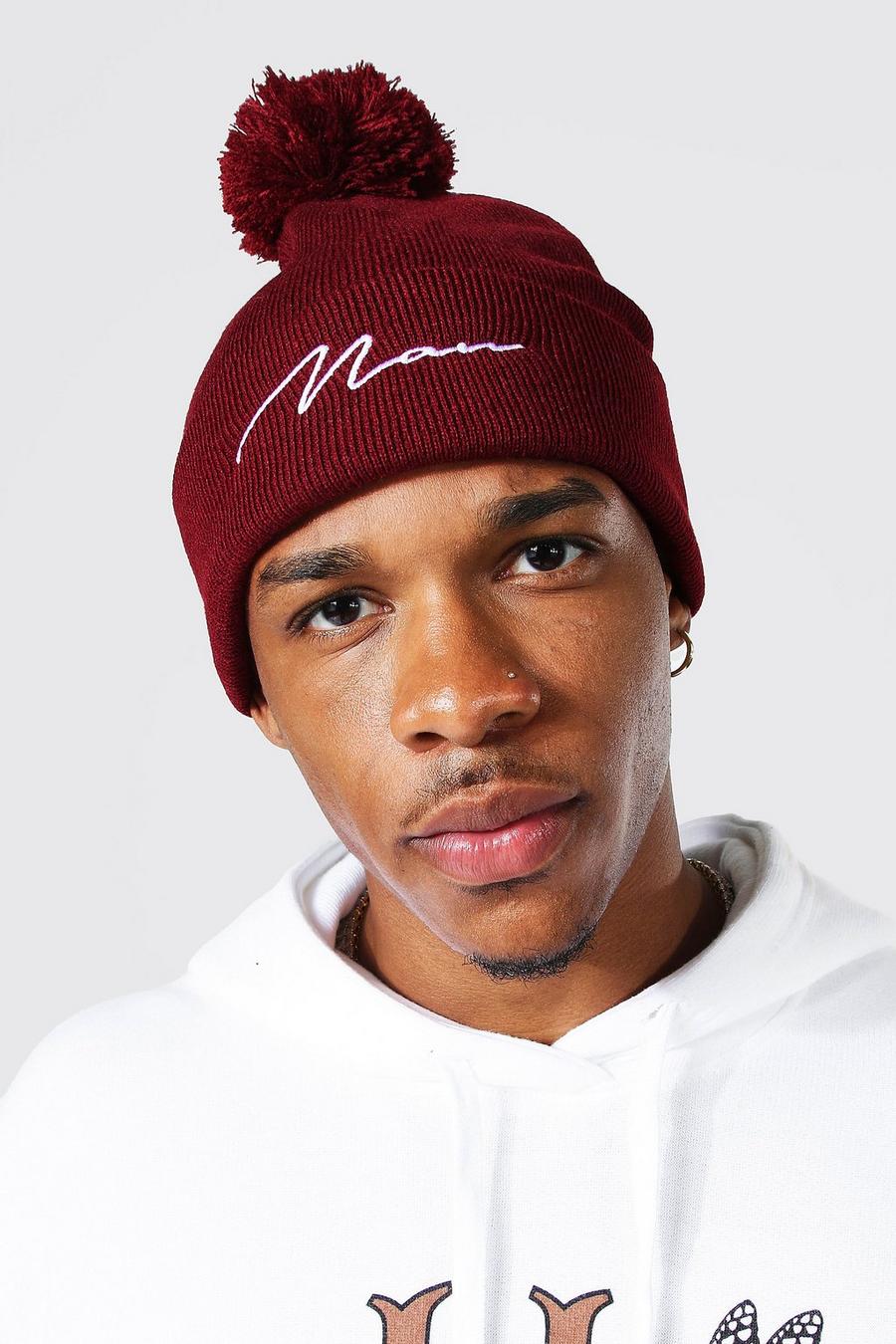 Burgundy red Signature Bobble Beanie image number 1